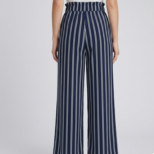 Wide Leg Palazzo Trousers Navy Striped Summer
