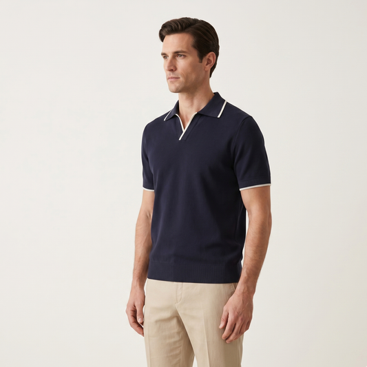 Contrast Trim Slim Fit Polo Shirt Men Summer