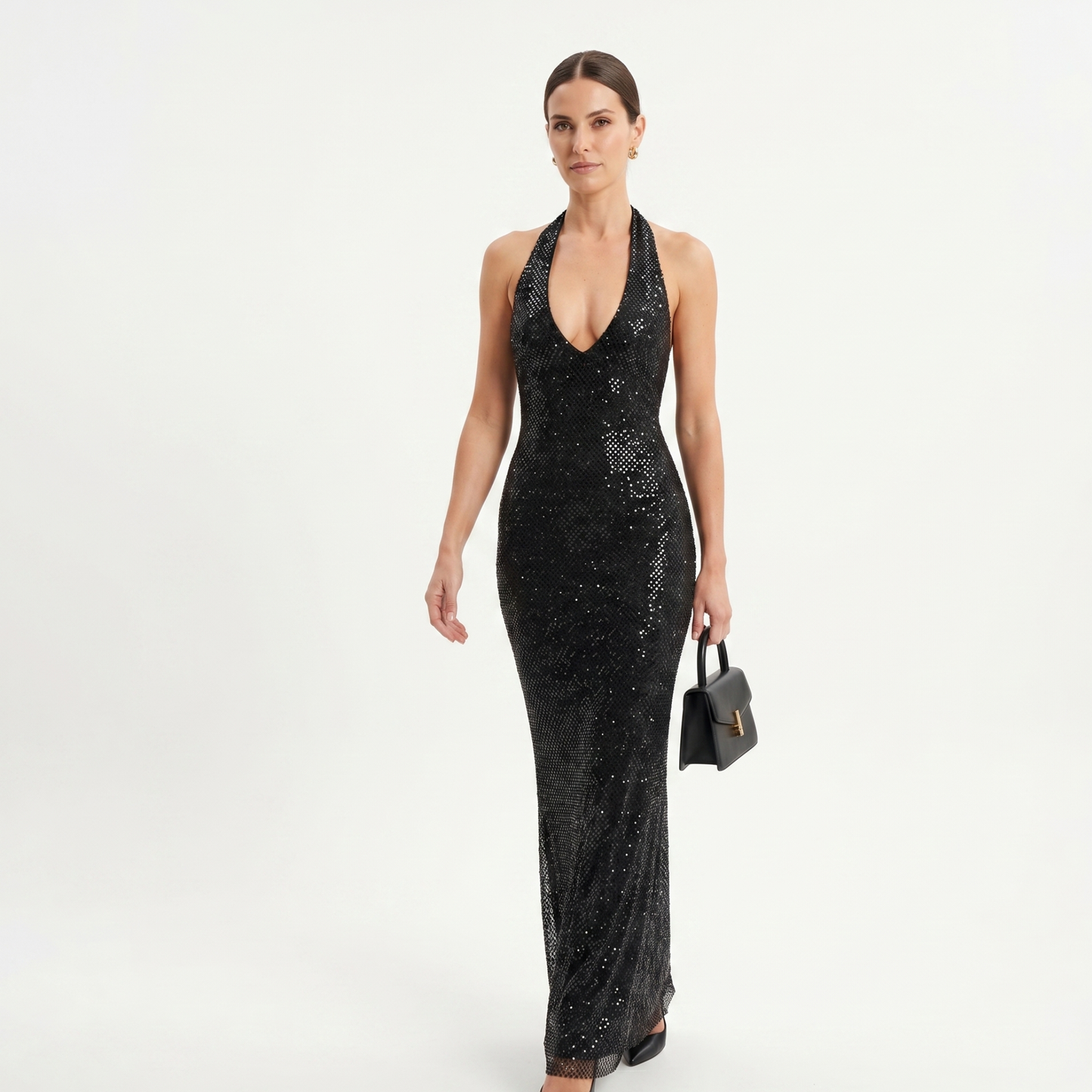 Deep V Sequin Maxi Dress Women Evening