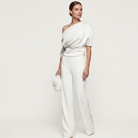 Asymmetric Neckline Jumpsuit Women Long Sleeve