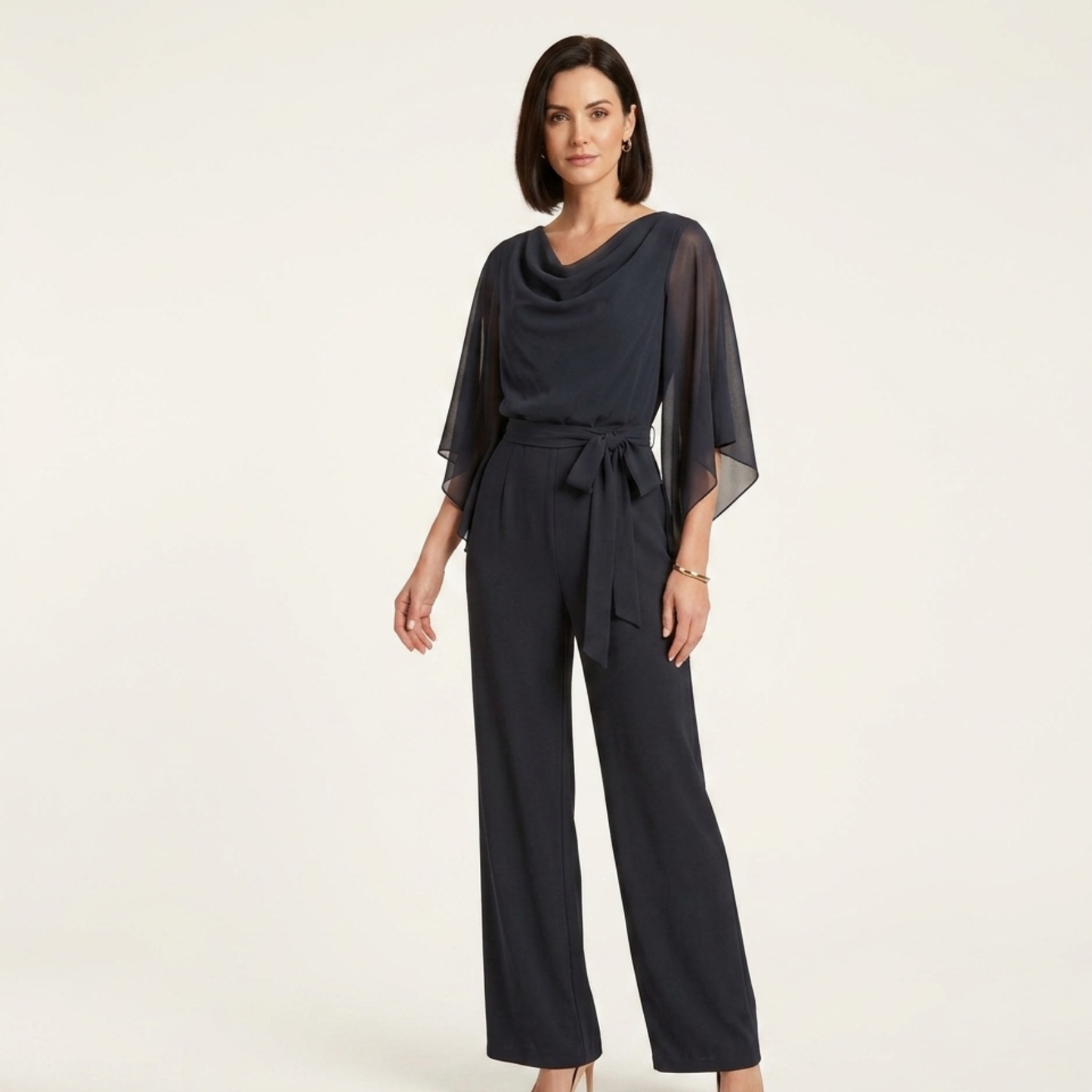 V Neckline Wide Leg Jumpsuit Women Casual
