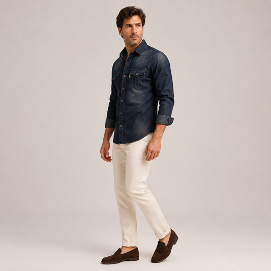 Western Style Denim Shirt Men Casual