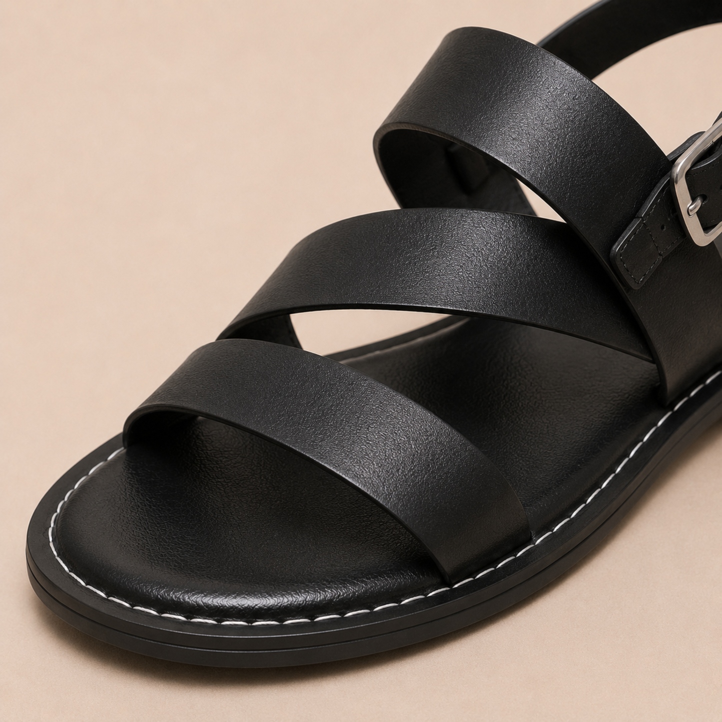Three-Strap Vegan Leather Sandals Women Summer
