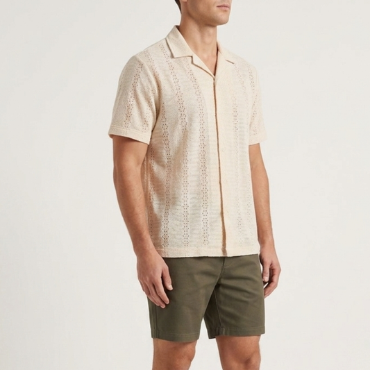 Cuban Collar Shirt Men Short Sleeve Summer