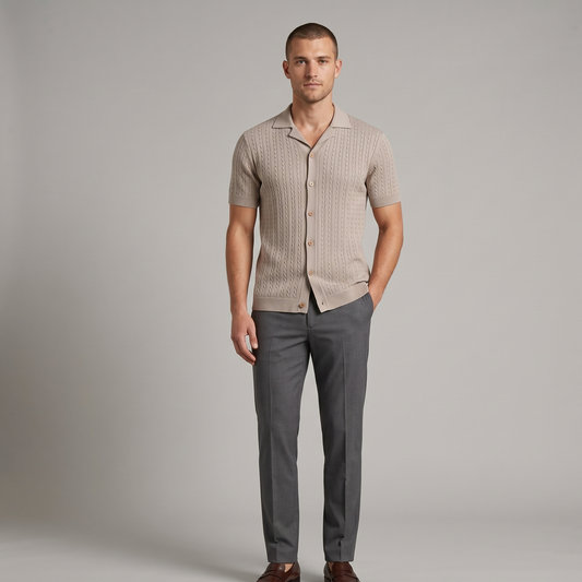 Textured Knit Polo Shirt Men Casual