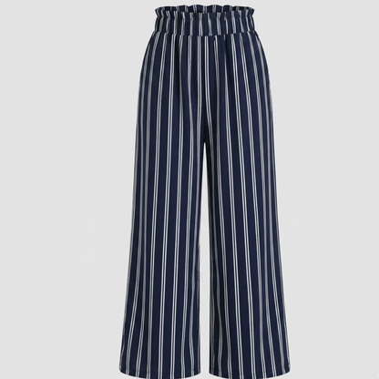 Wide Leg Palazzo Trousers Navy Striped Summer