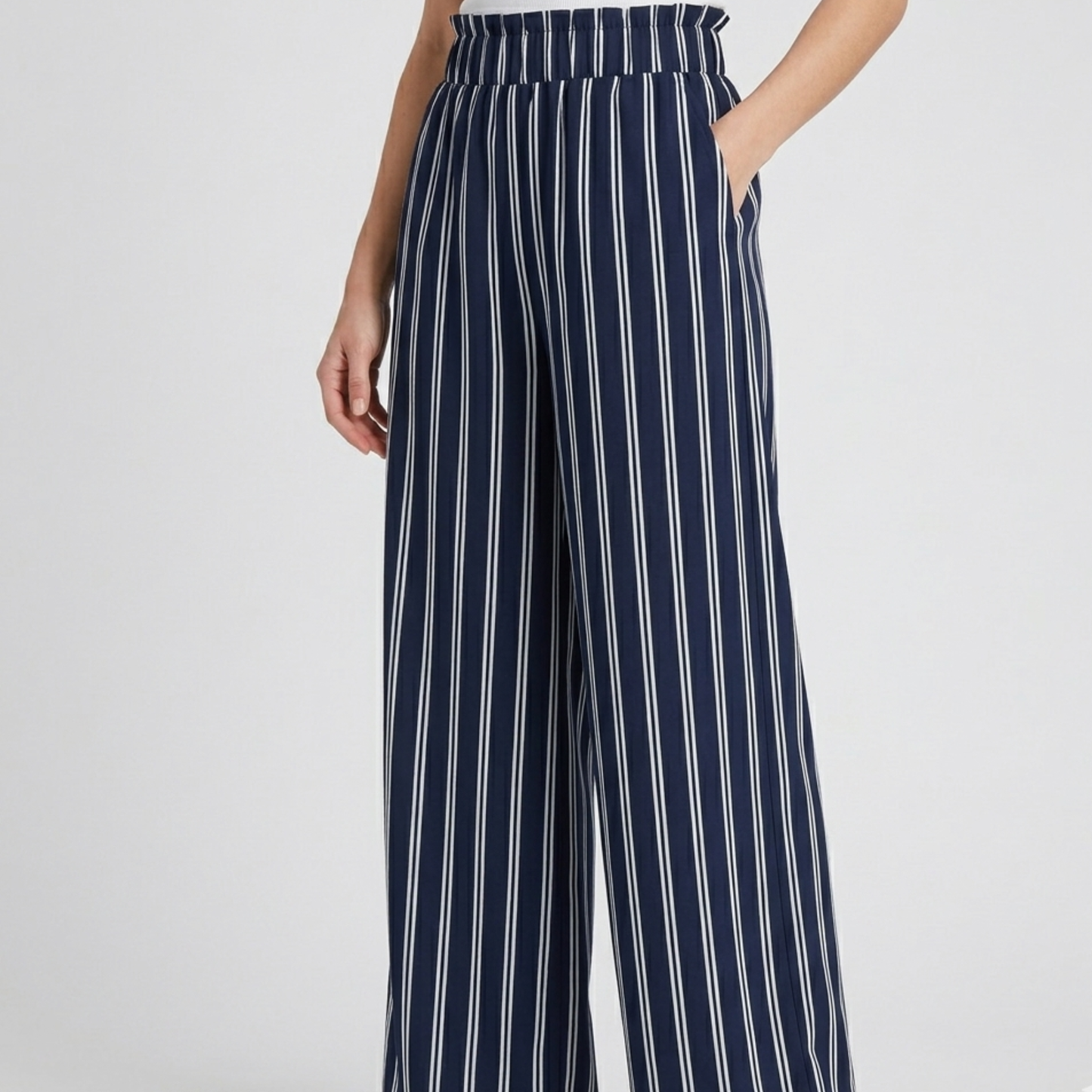 Wide Leg Palazzo Trousers Navy Striped Summer