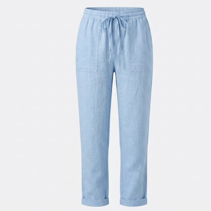 Drawstring Waist Linen Trousers Women Summer