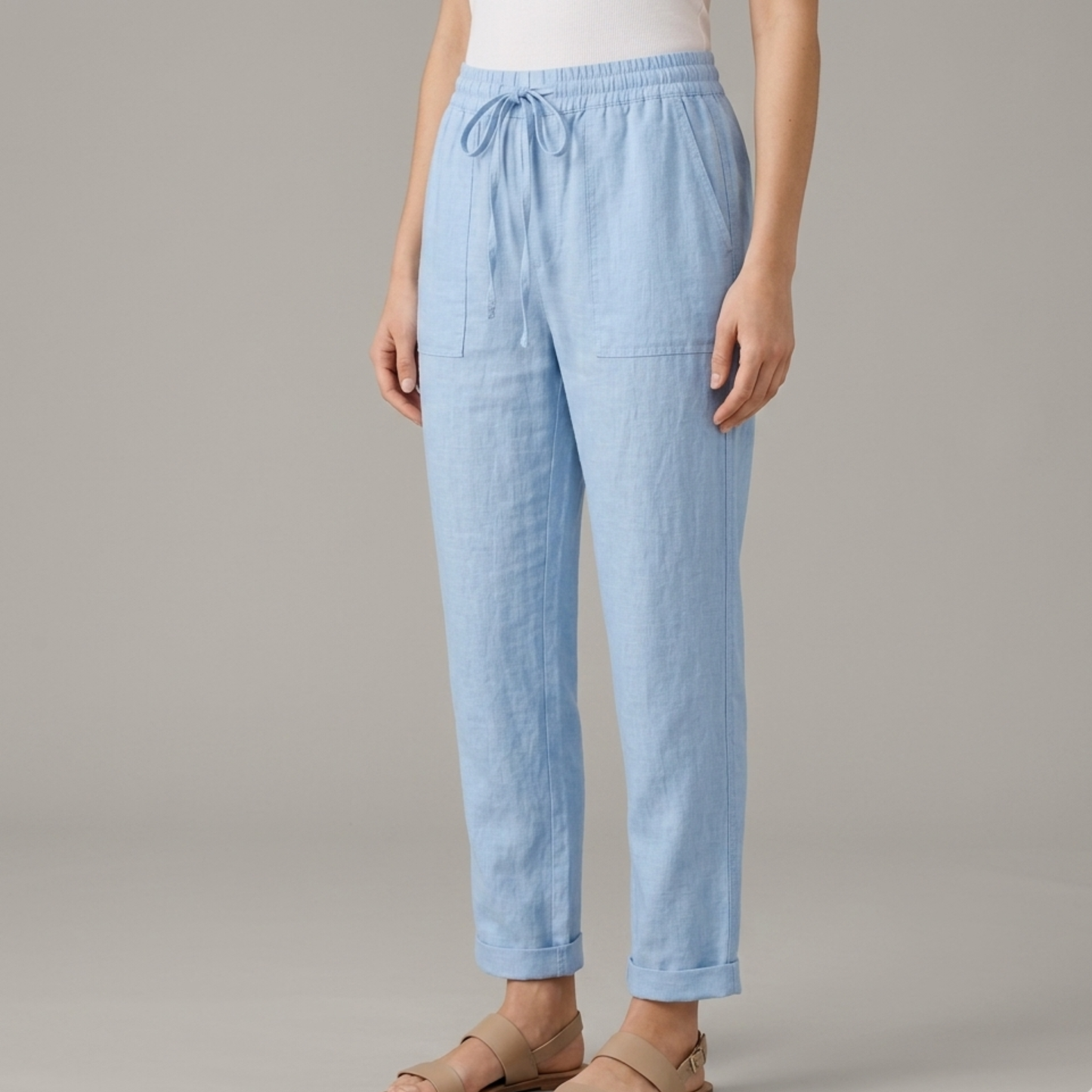 Drawstring Waist Linen Trousers Women Summer