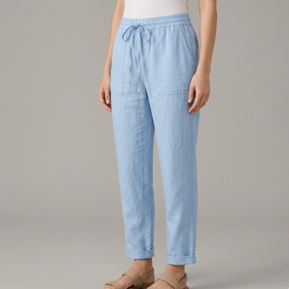 Drawstring Waist Linen Trousers Women Summer