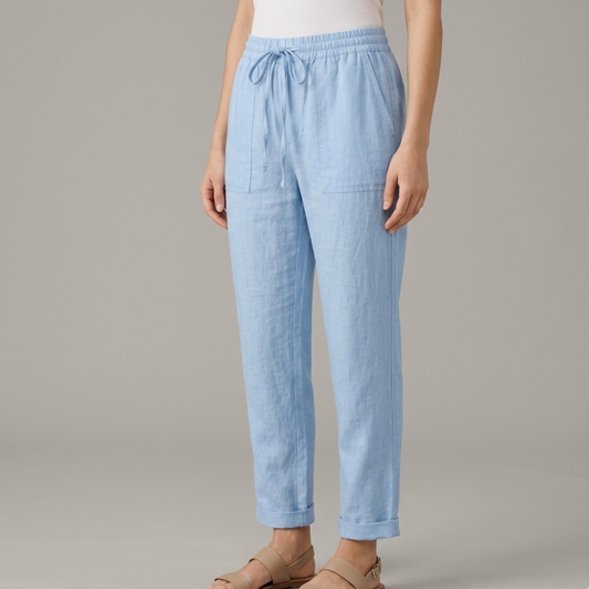 Drawstring Waist Linen Trousers Women Summer
