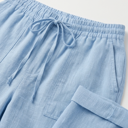 Drawstring Waist Linen Trousers Women Summer