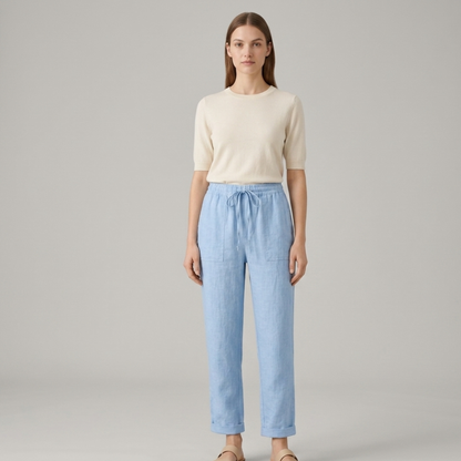 Drawstring Waist Linen Trousers Women Summer