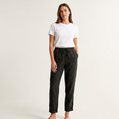 Drawstring Waist Linen Trousers Women Summer