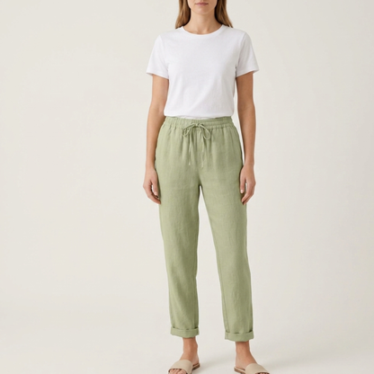 Drawstring Waist Linen Trousers Women Summer