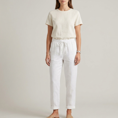 Drawstring Waist Linen Trousers Women Summer