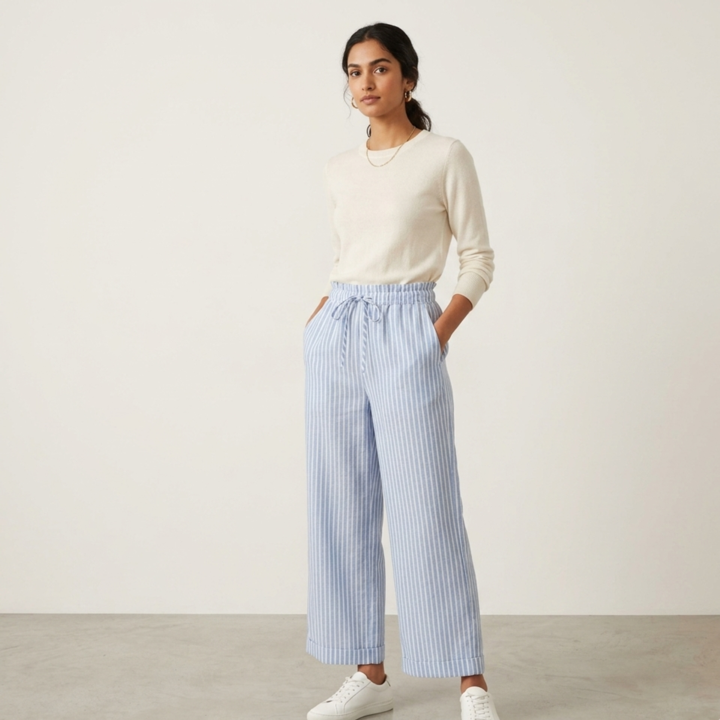 Cropped Wide Leg Linen Trousers Women Summer