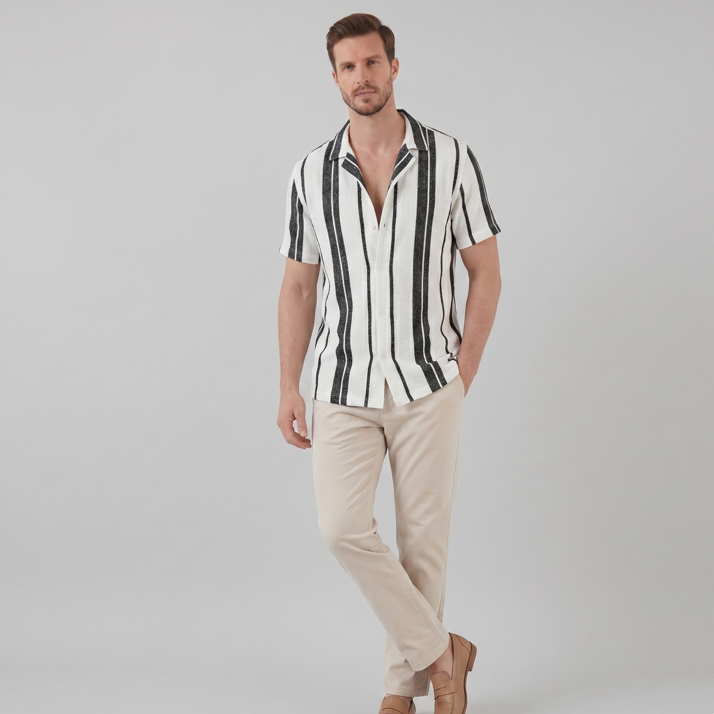Stylish Short Sleeve Button-Down Shirt Men Summer