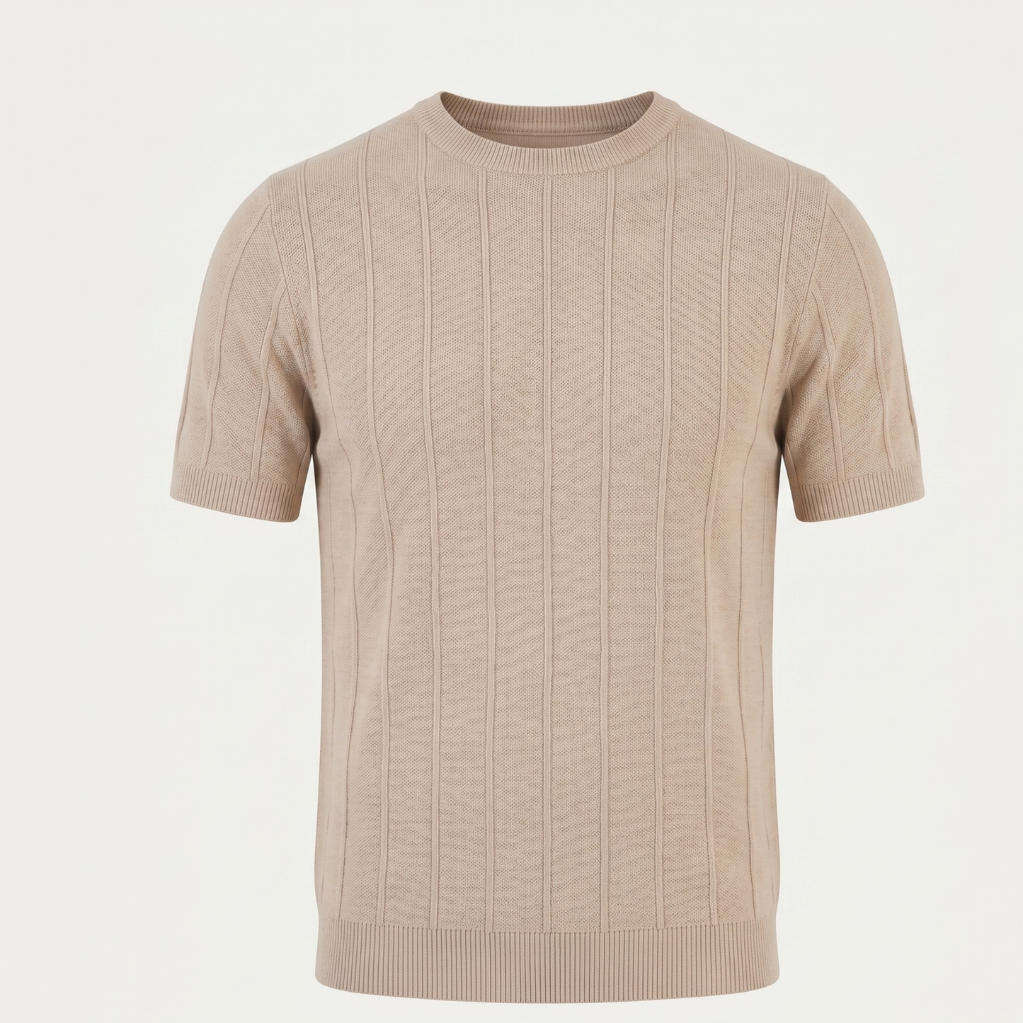 Ribbed Knit T-Shirt Men Casual