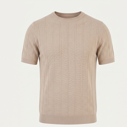 Ribbed Knit T-Shirt Men Casual