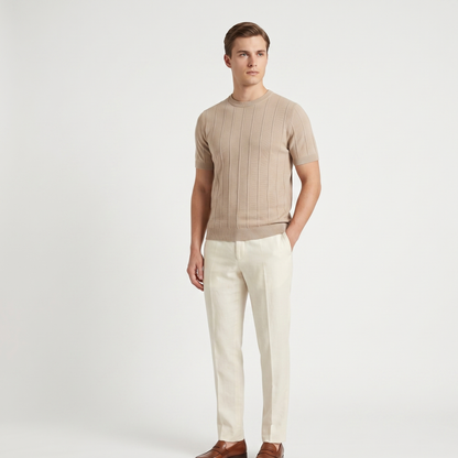 Ribbed Knit T-Shirt Men Casual