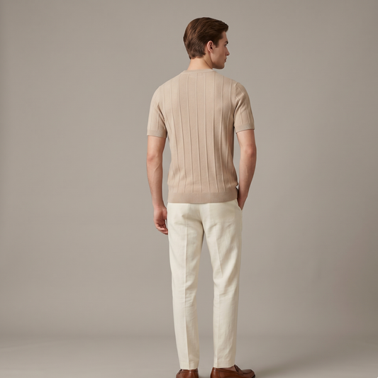 Ribbed Knit T-Shirt Men Casual