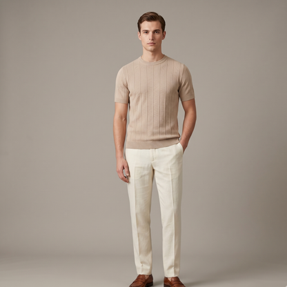 Ribbed Knit T-Shirt Men Casual
