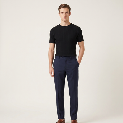 Ribbed Knit T-Shirt Men Casual