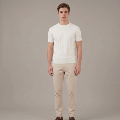 Ribbed Knit T-Shirt Men Casual
