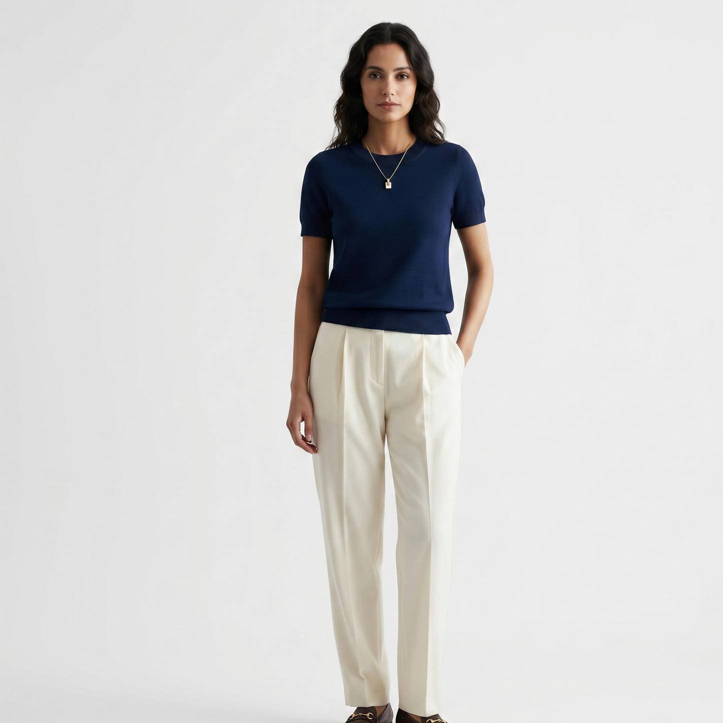 Classic Fit Wool Blend Knit Top Women Casual