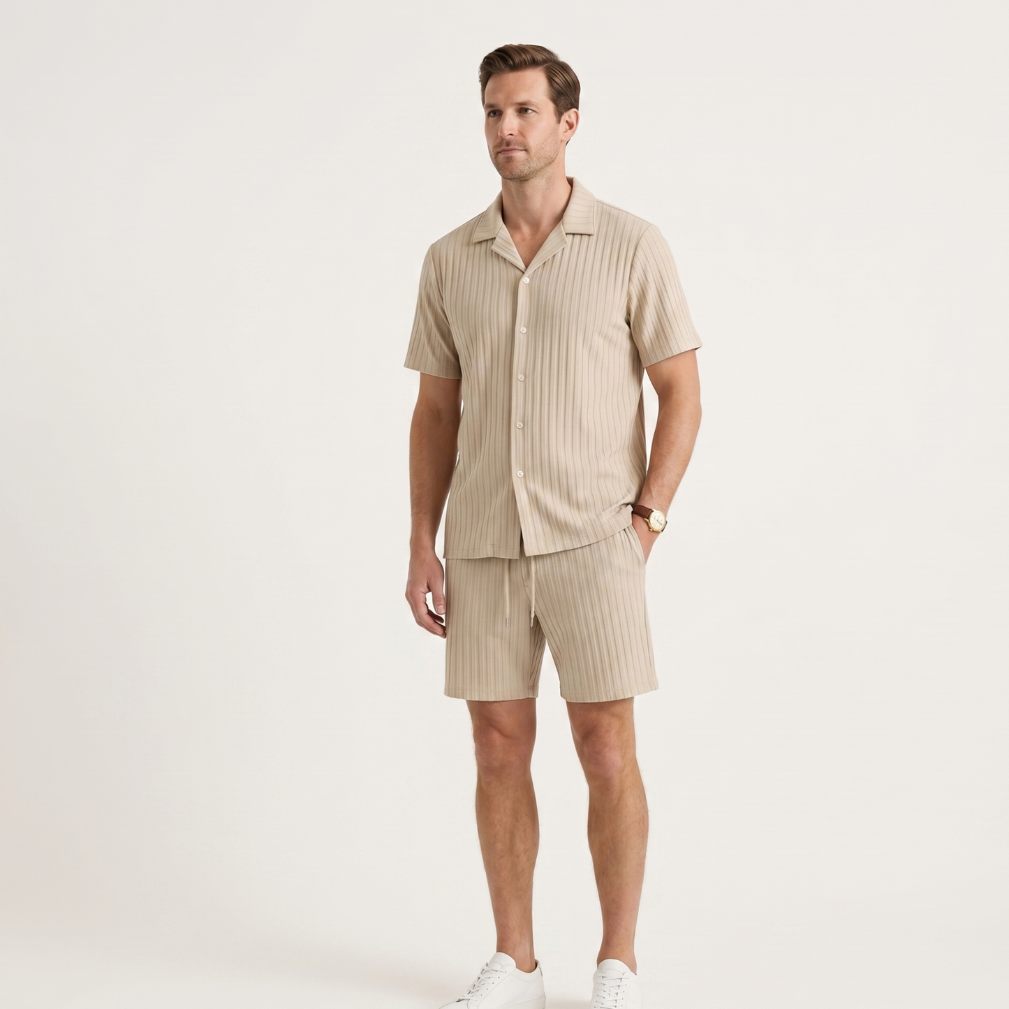Breathable Men's Shirt and Shorts Set Summer