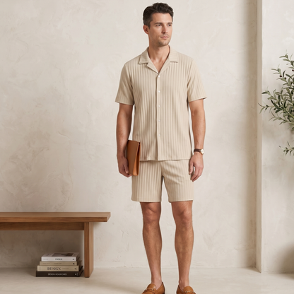 Breathable Men's Shirt and Shorts Set Summer