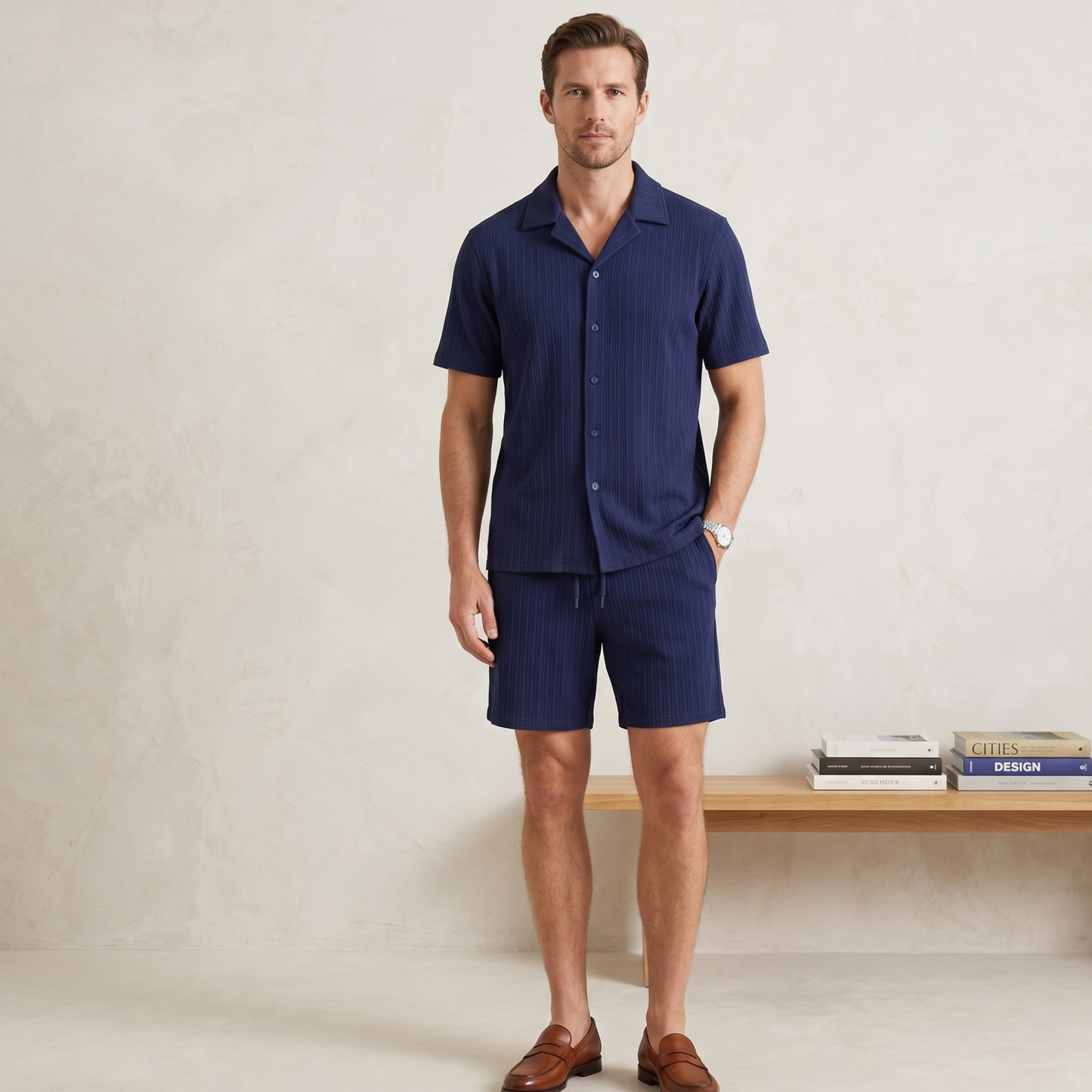 Breathable Men's Shirt and Shorts Set Summer