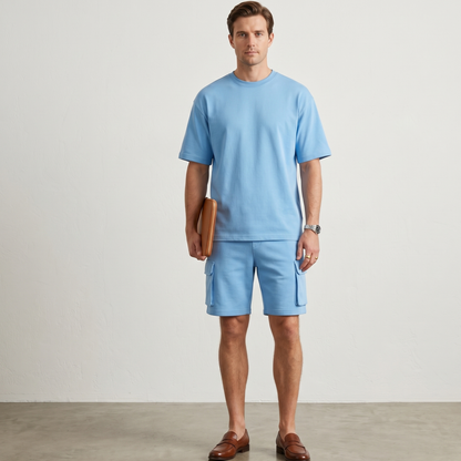Lightweight Casual T-Shirt and Cargo Shorts Set Men Summer