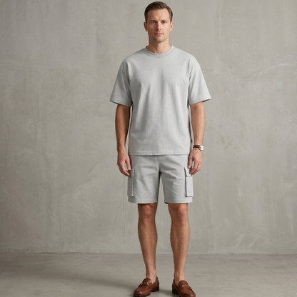 Lightweight Casual T-Shirt and Cargo Shorts Set Men Summer