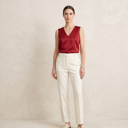 Sleeveless V Neck Satin Blouse Women Elegant