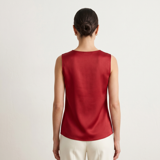Sleeveless V Neck Satin Blouse Women Elegant