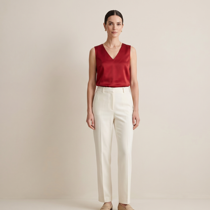 Sleeveless V Neck Satin Blouse Women Elegant