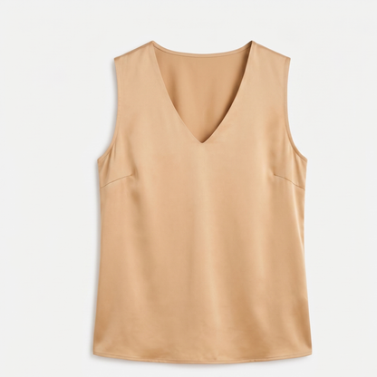 Sleeveless V Neck Satin Blouse Women Elegant