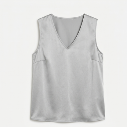 Sleeveless V Neck Satin Blouse Women Elegant