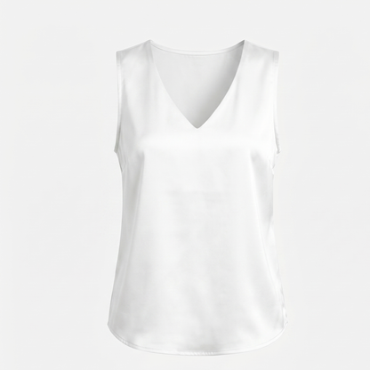 Sleeveless V Neck Satin Blouse Women Elegant
