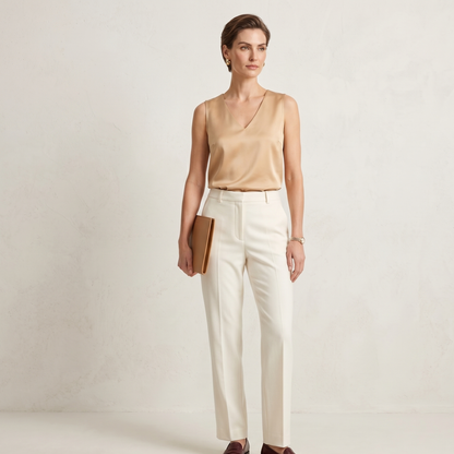 Sleeveless V Neck Satin Blouse Women Elegant