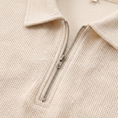 Textured Zip Polo Shorts Set Men Summer