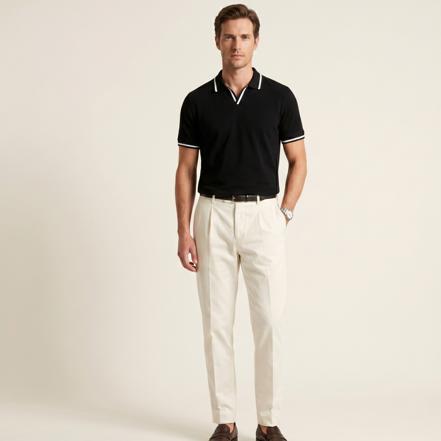 Slim Fit Polo Shirt Men Short Sleeves Summer