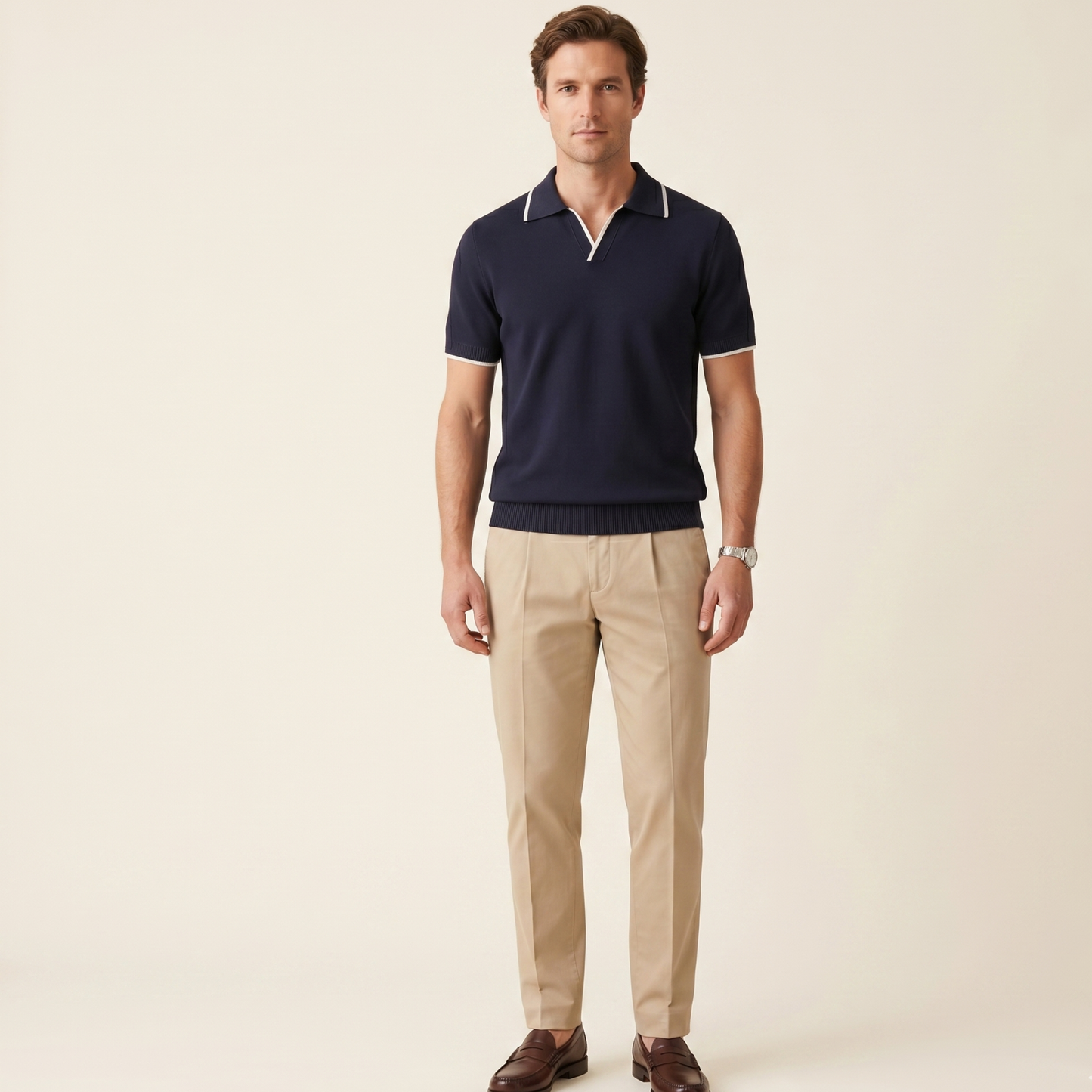 Contrast Trim Slim Fit Polo Shirt Men Summer