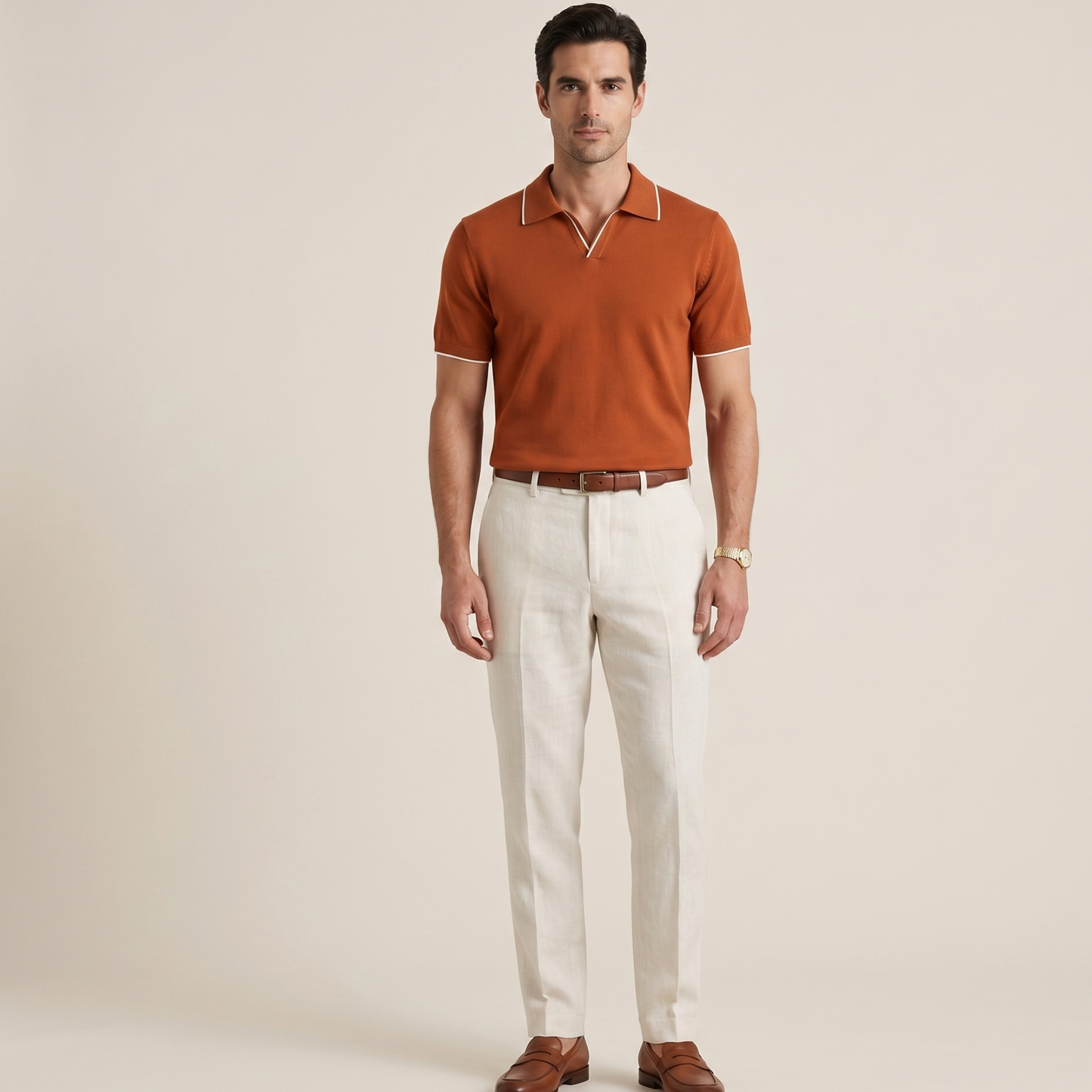 Contrast Trim Slim Fit Polo Shirt Men Summer