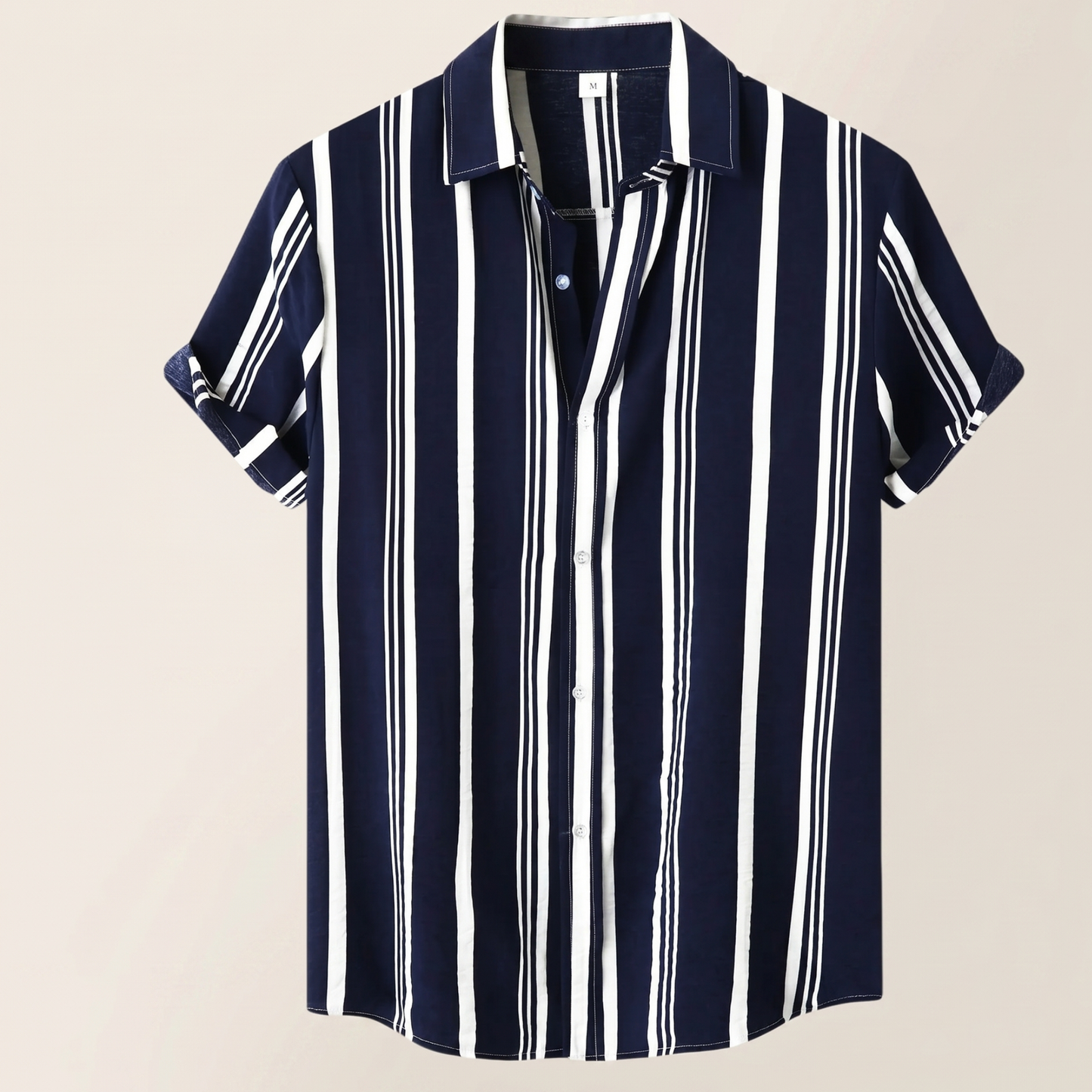 Vertical Stripe Short Sleeve Shirt Men Summer