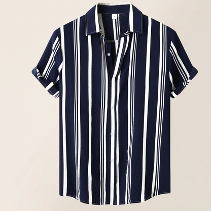 Vertical Stripe Short Sleeve Shirt Men Summer