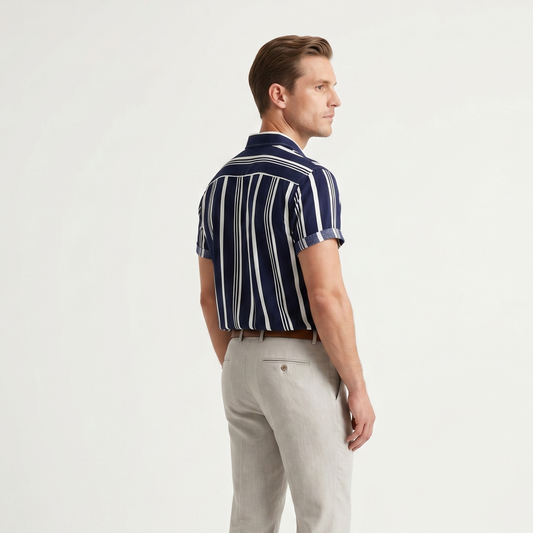 Vertical Stripe Short Sleeve Shirt Men Summer