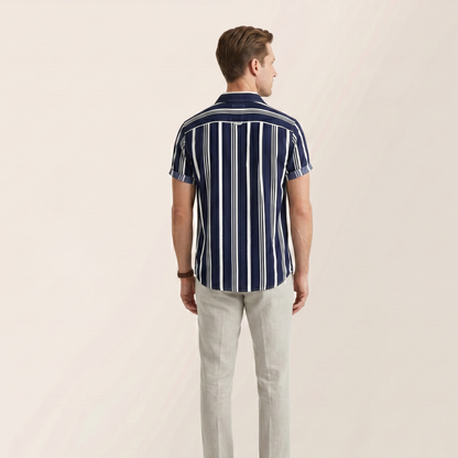 Vertical Stripe Short Sleeve Shirt Men Summer